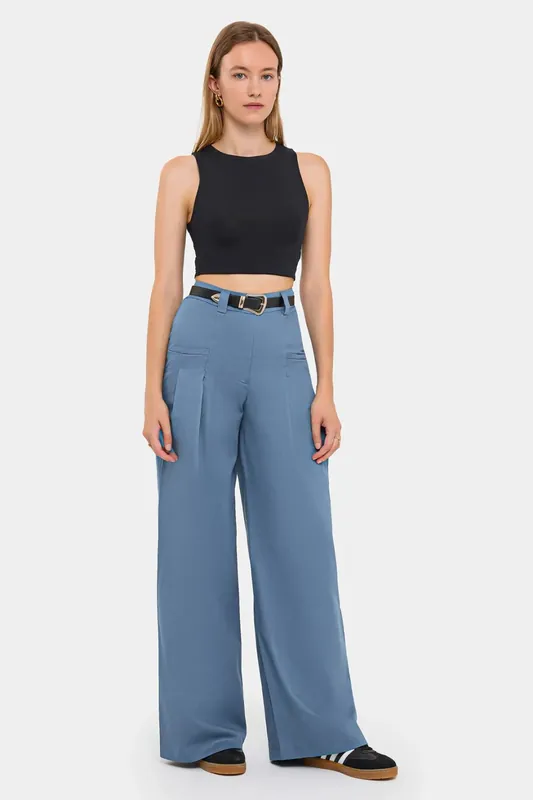 High-Waist Wide-Leg Trousers with Belt