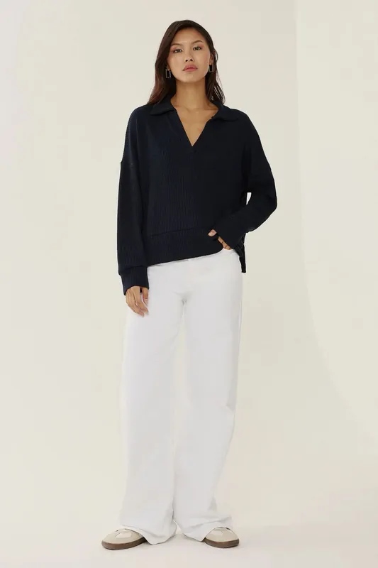Oversized Shirt Collar Knit Sweater - Hiccup