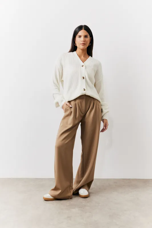Tall Brown Adjustable Pleat Wide Leg Trouser - In The Style