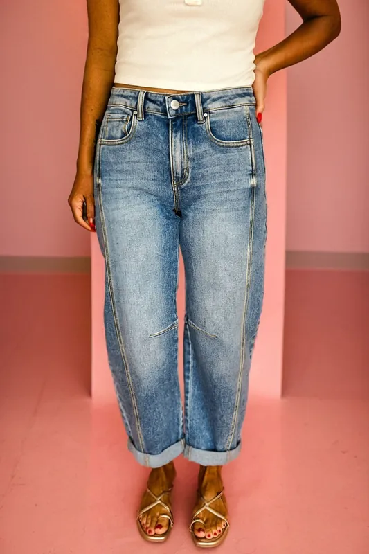 Dusk Blue Vintage Washed Seam Detail Shift Jeans - Everyday The Label