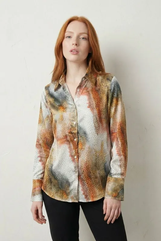 Abstract Print Buttoned Long Sleeve Shirt - MyFashion