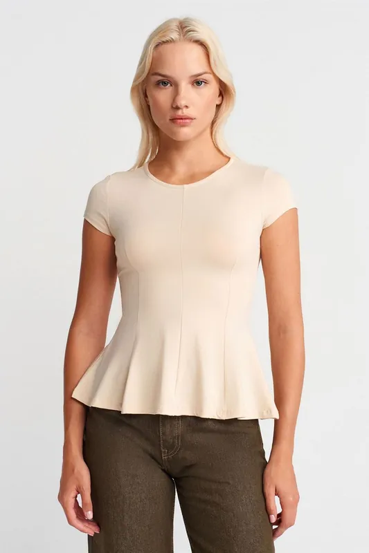Fitted Crew Neck Frilly T-shirt