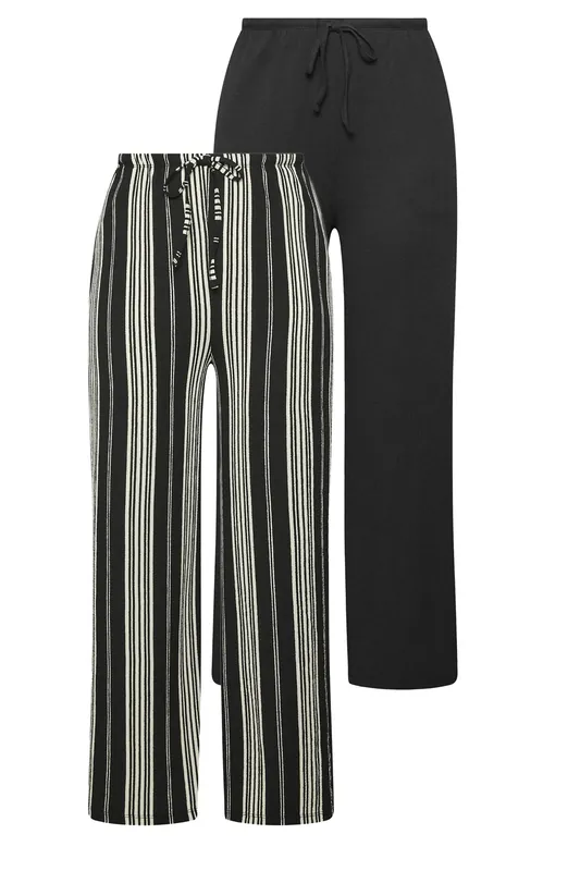 2 Pack Stripe Wide Leg Trousers - Yours