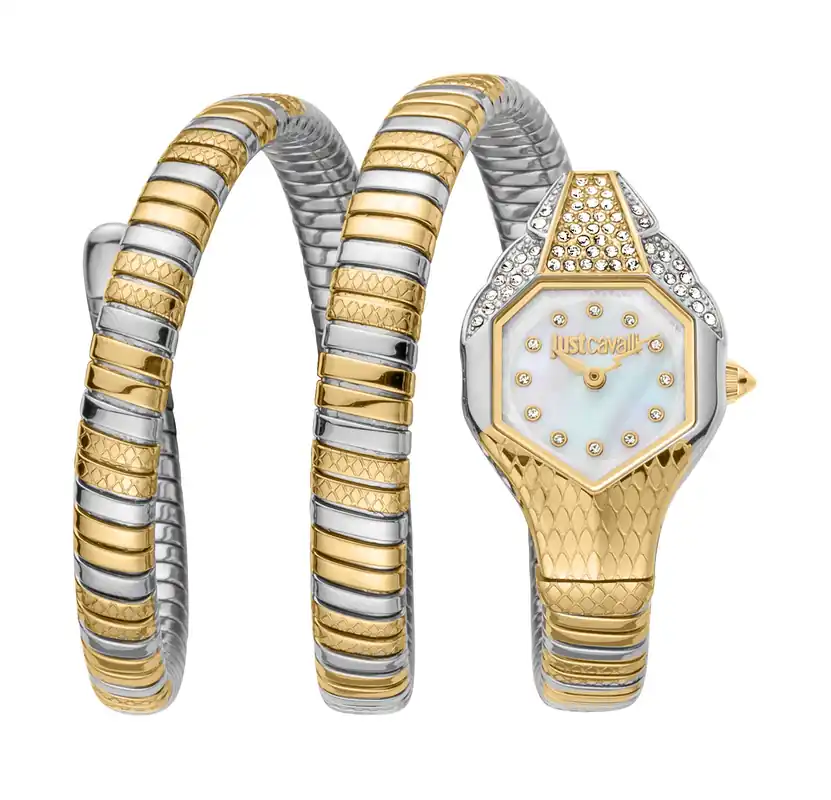Snake 316L Stainless Steel Diamonds Two Tone Watch - Just Cavalli