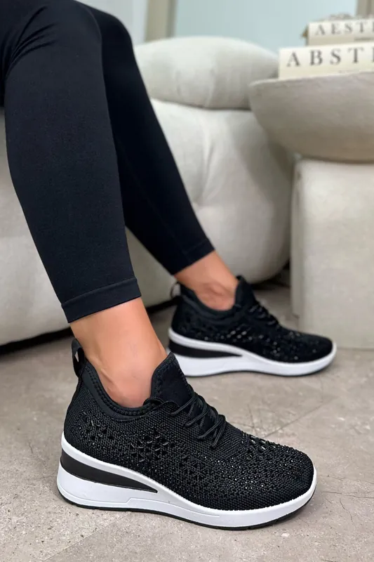 Crystal Stretch Sock Comfort Wedge Trainers - Love Lemonade