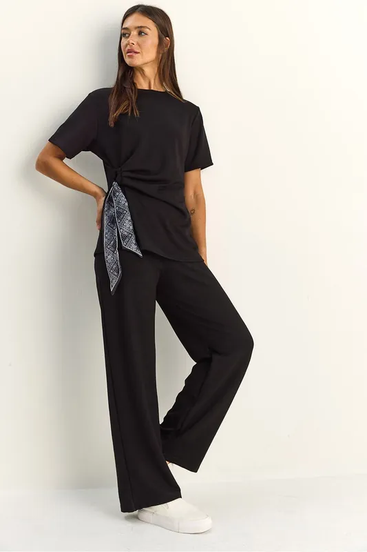 Crew Neck T-Shirt and Wide Leg Trousers Set