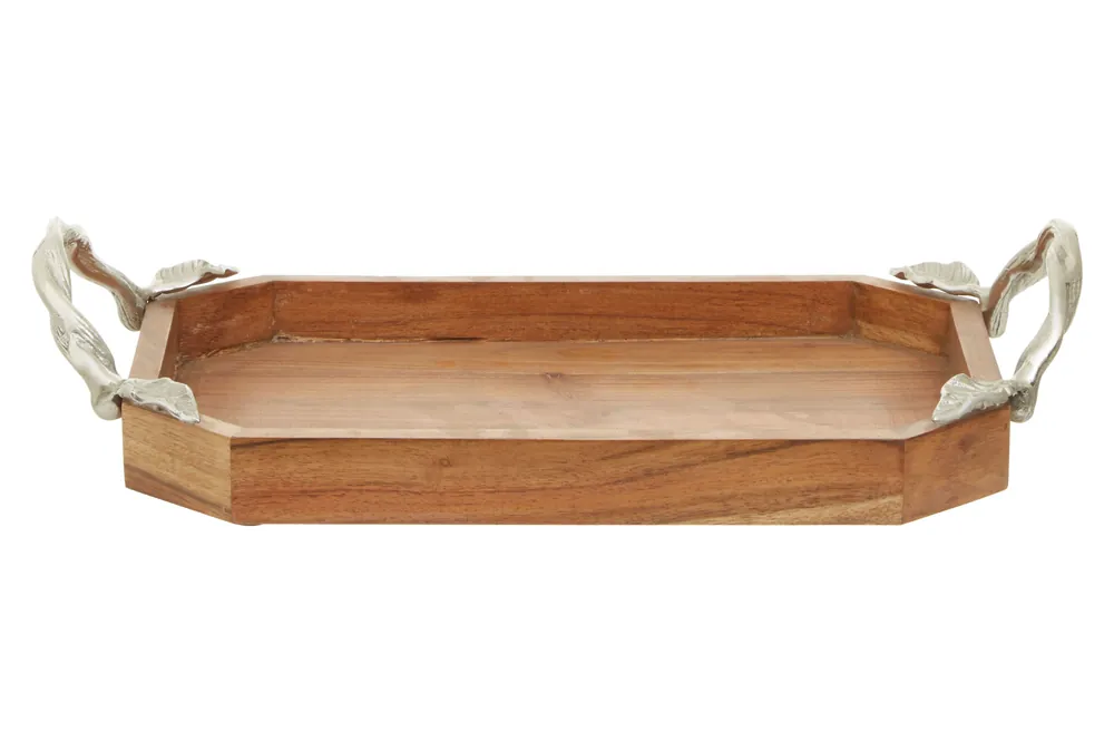 Acacia Wood Small Rectangular Tray, Natural Wood Organizer, Food Board With Handles, Kitchen Snack Tray - Orsina