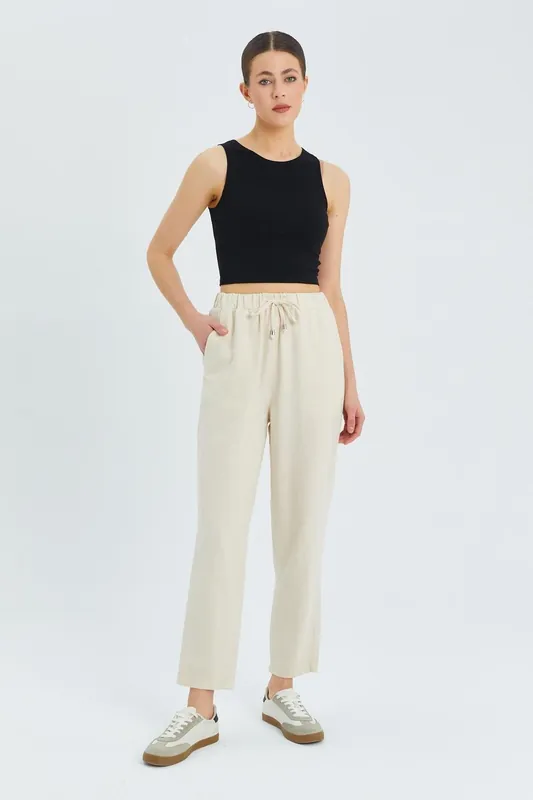 High Waist Pants with Drawstring - MixRay