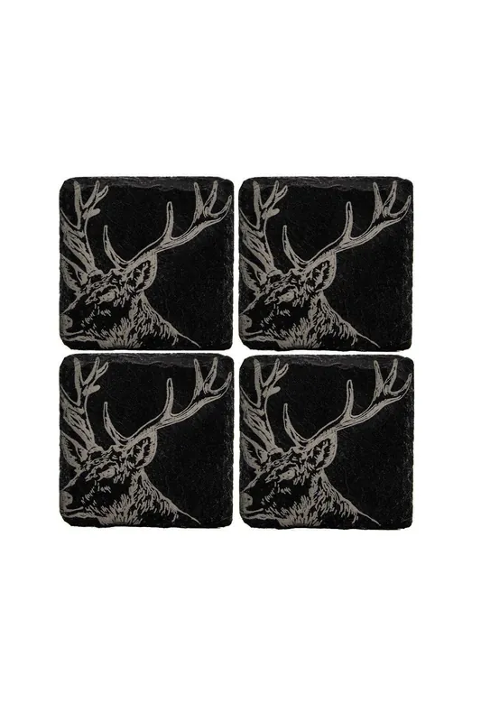 4 Slate Coasters - Stag