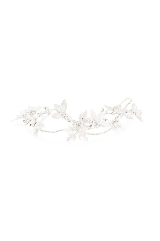 Gloria Silver Plated Cross Over Brushed Leaf And Pearl Hair Vine - Gift Pouch