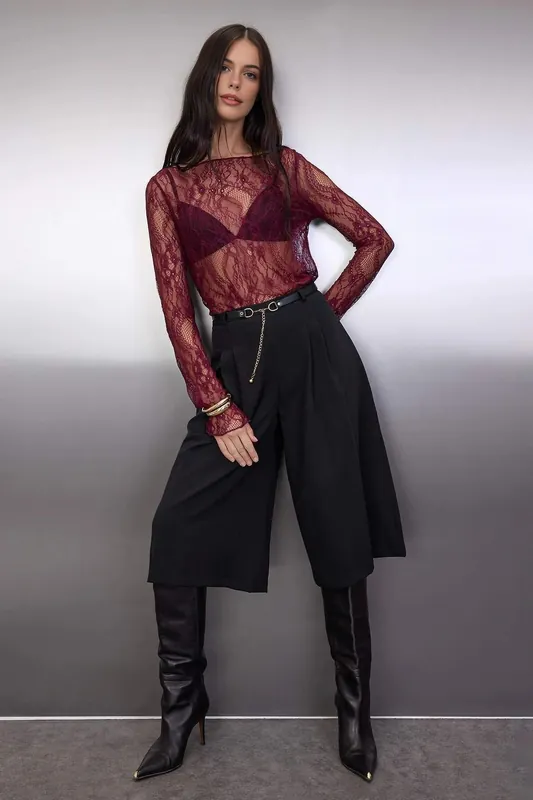 Lace Sheer Long Sleeve Top - WOVCOR