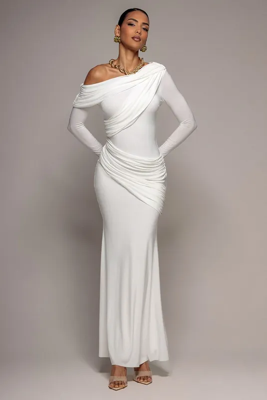 Off Shoulder Gathered Panel Soft Touch Maxi Dress - Goddiva