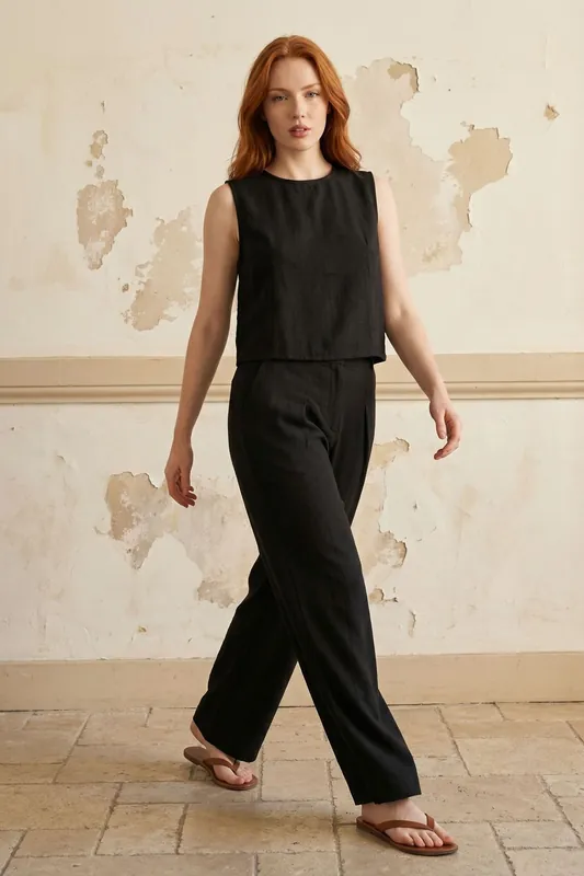 Linen Blend Blouse & Pants Co-Ord Set with Pocket