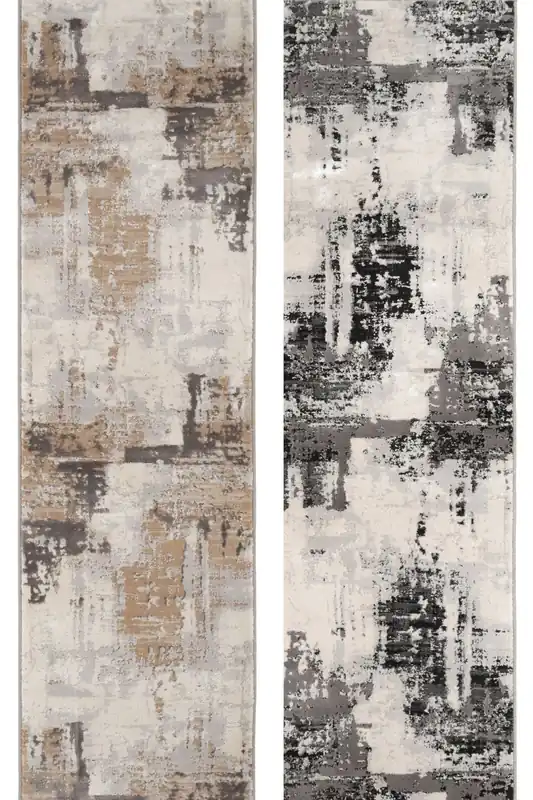 Silver Grey Modern Contemporary Abstract Long Hallway Runner Rug 60cm x 240cm - Kukoon