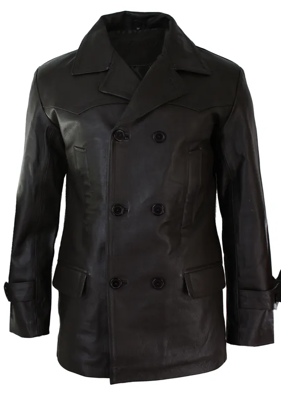 3/4 Double Breasted Leather Kriegsmarine Jacket - TruClothing