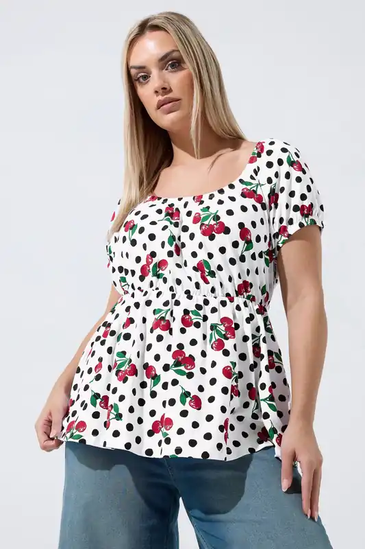 Polka Dot Cherry Bardot Top - Yours
