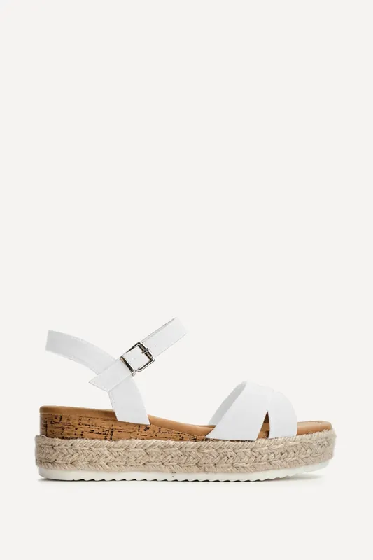 Sarelli Wide Fit White Flatform Sandals - Linzi