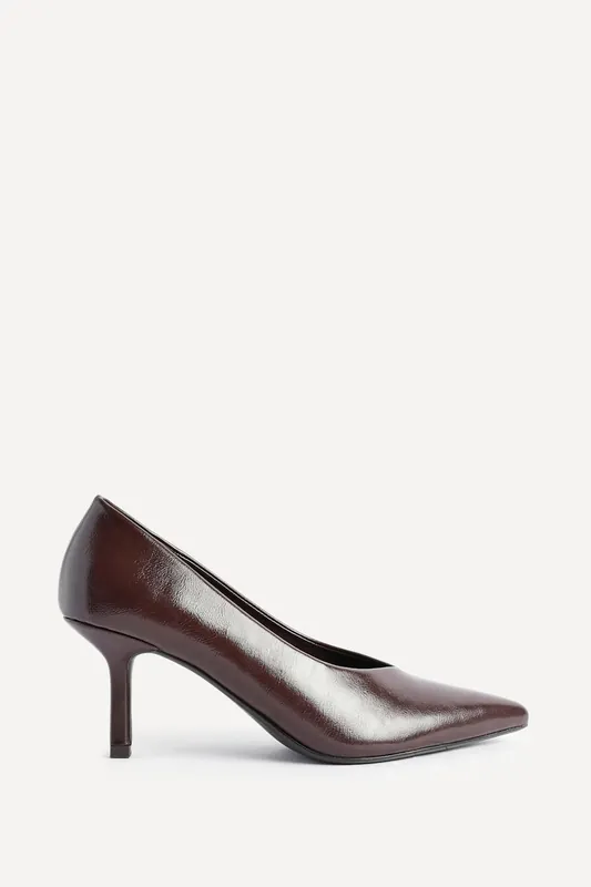 Bellamy Brown Faux Leather V-Cut Vamp Court Heels