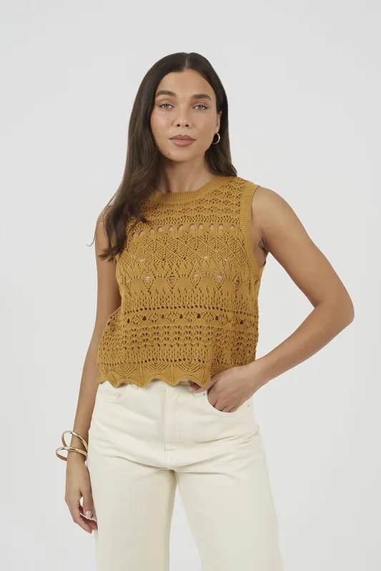Crew Neck Pointelle Knit Tank - Brave Soul