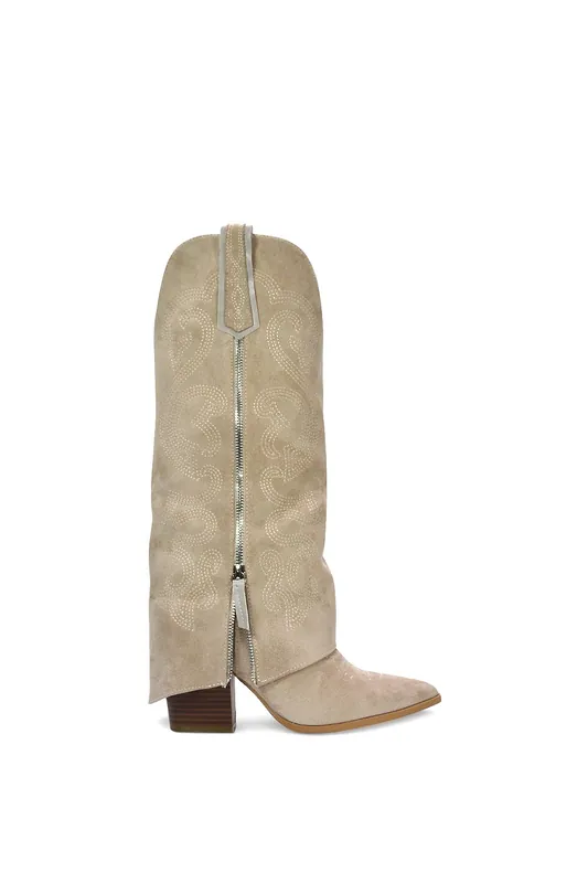 Evangeline' Knee High Western Cowboy Boots With Zip - XY London