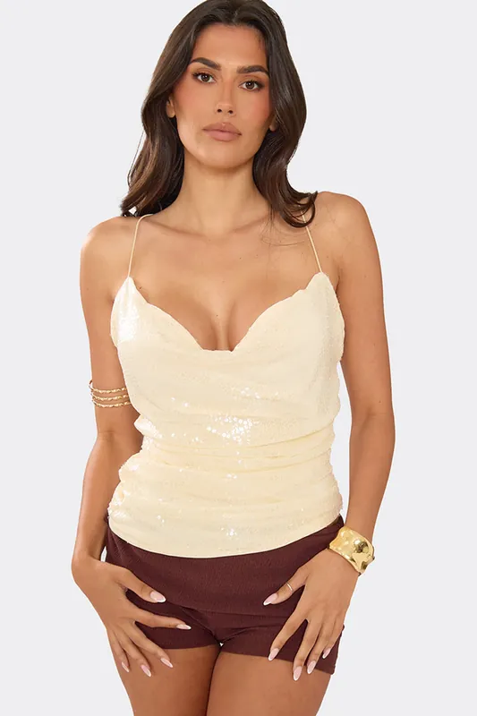Strappy Cowl Neck Cross Back Top - EGO