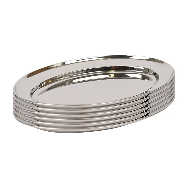 Oval Stainless Steel Serving Platters - 25cm x 67cm - Pack of 6