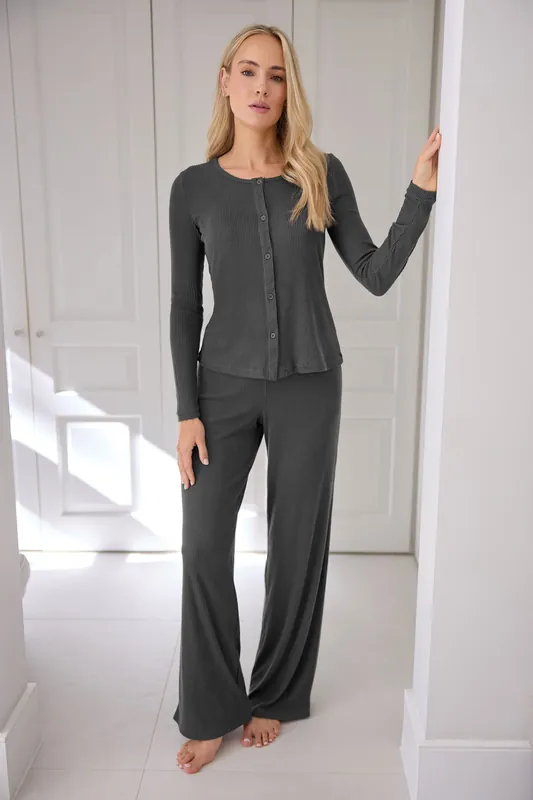 Tall Ribbed Wide Leg Trousers - Long Tall Sally