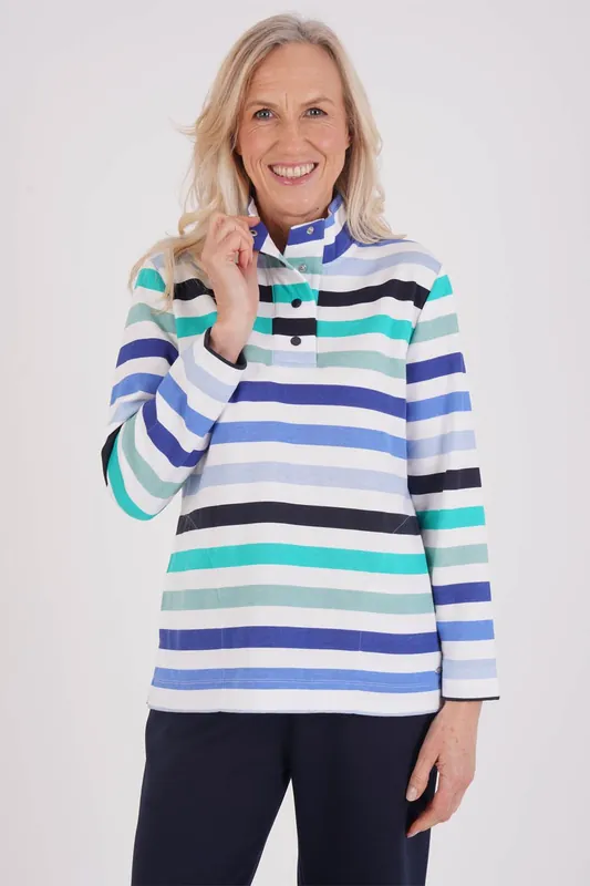 French Terry Striped Funnel Neck Top - Tigi