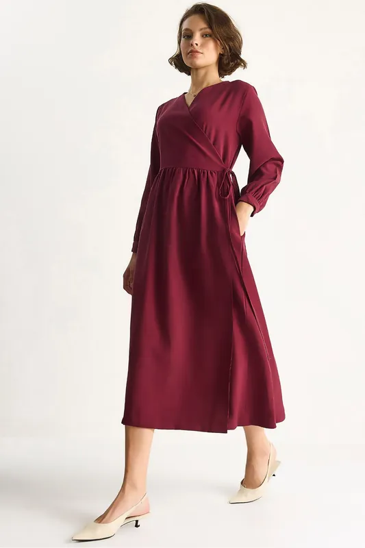Solid Maxi Wrap Dress with Tie Detail - Bianco Lucci