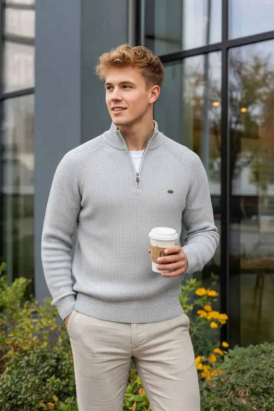Fashion Pullover Sweater with Partial Zipper - MODISHION