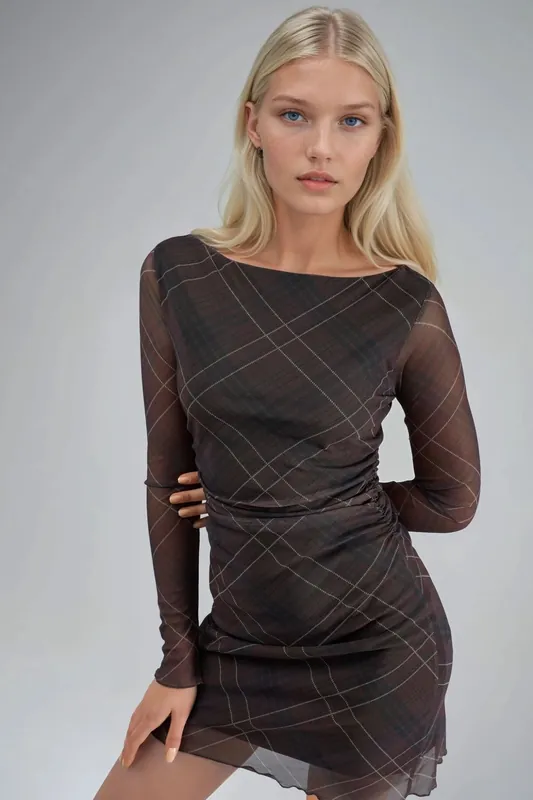 Plaid Tulle Mini Dress - Busem