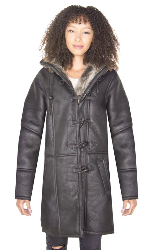Shearling Hooded Duffle Coat-Royston