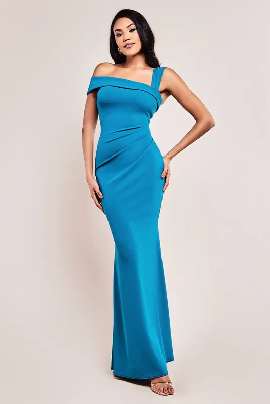 Off The Shoulder Pleated Waist Maxi Dress - Goddiva
