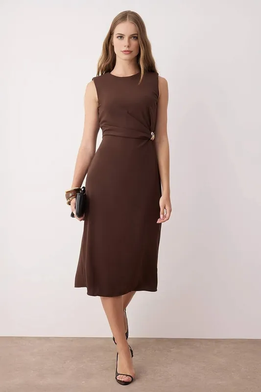 Knot Detail Sleeveless Midi Dress - WOVCOR