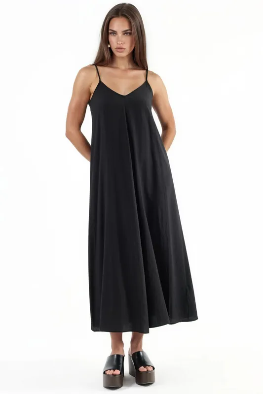 V-Neck Midi Slip Dress