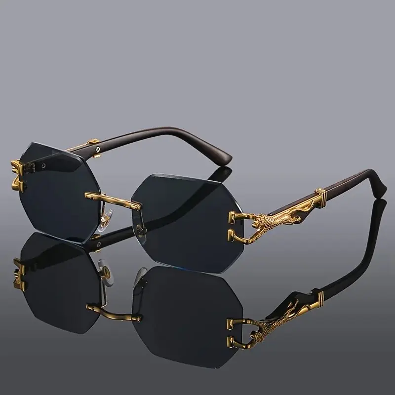 Geometric Rimless Oval Sunglasses Shades - AJVANI