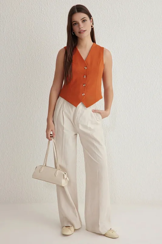 Tailored Button-Front Sleeveless Vest Top