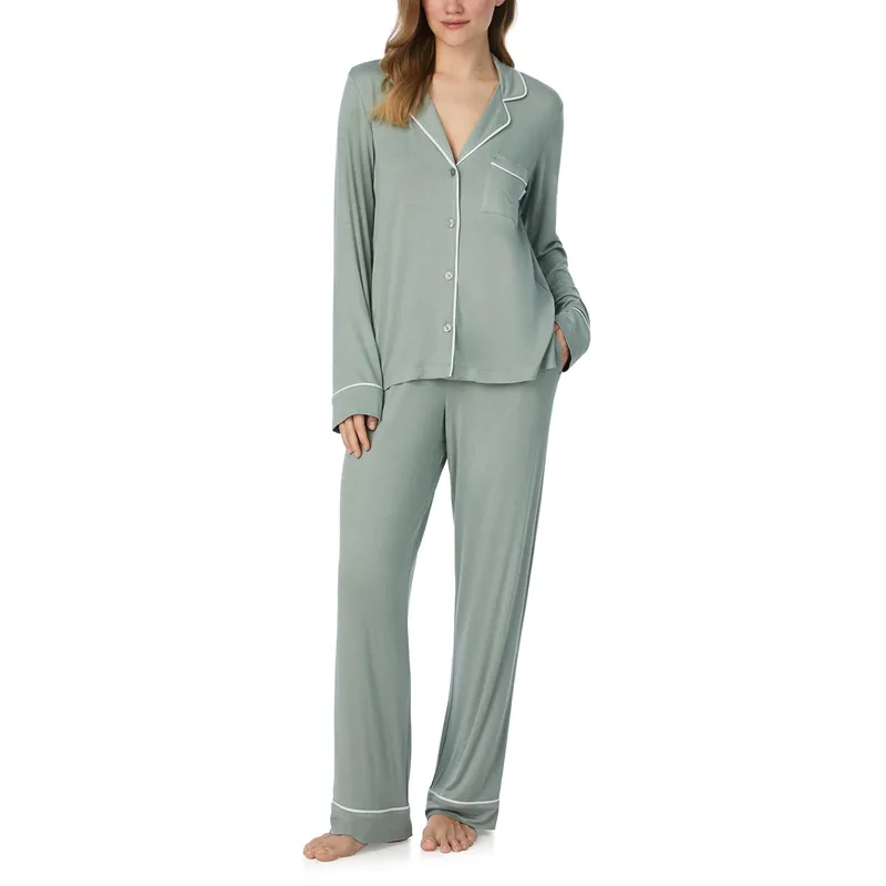 Next Gen Classics Long Sleeve Notch Top and Pant Sleep Set in Sage - DKNY