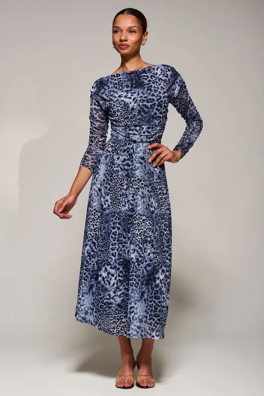 Long Sleeve Asymmetric Mesh Midi Dress - Jolie Moi