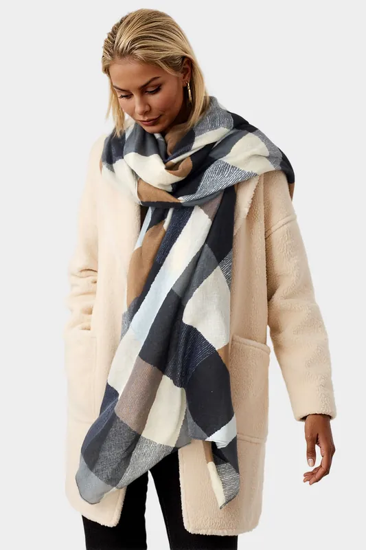 Geo Print Scarf In Brown & Black & Grey - FS Collection