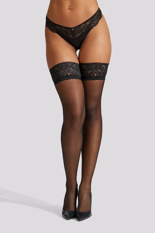 Lace Top Seamed Glossy Hold Ups - Ann Summers