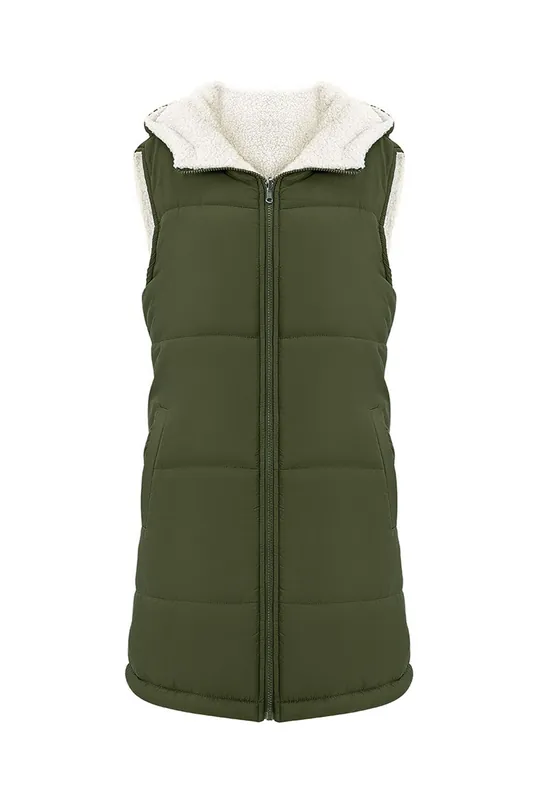 Mid-length Hooded Sleeveless Padded Coats