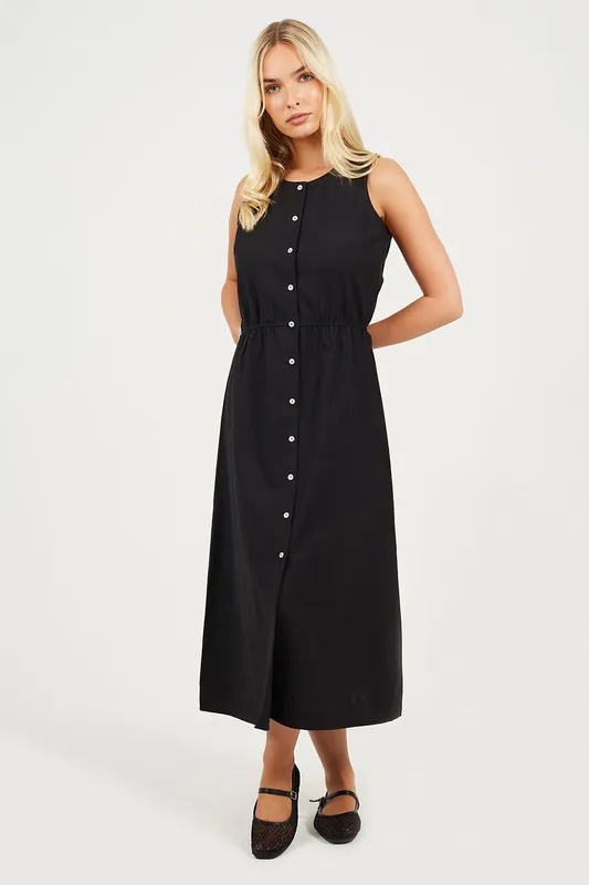 Sleeveless Button Down Midi Dress - Brave Soul