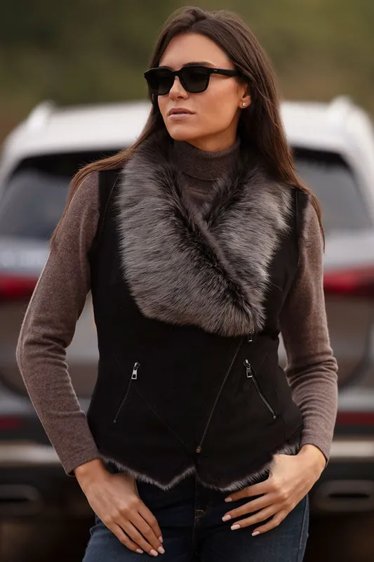 Kimi' Toscana Suede Leather Biker Gilet - Ashwood Leather