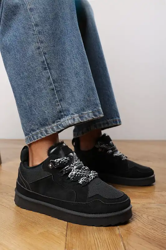 Darcy' Suede Lace-Up Trainers with Chunky Sole and Mesh Panel