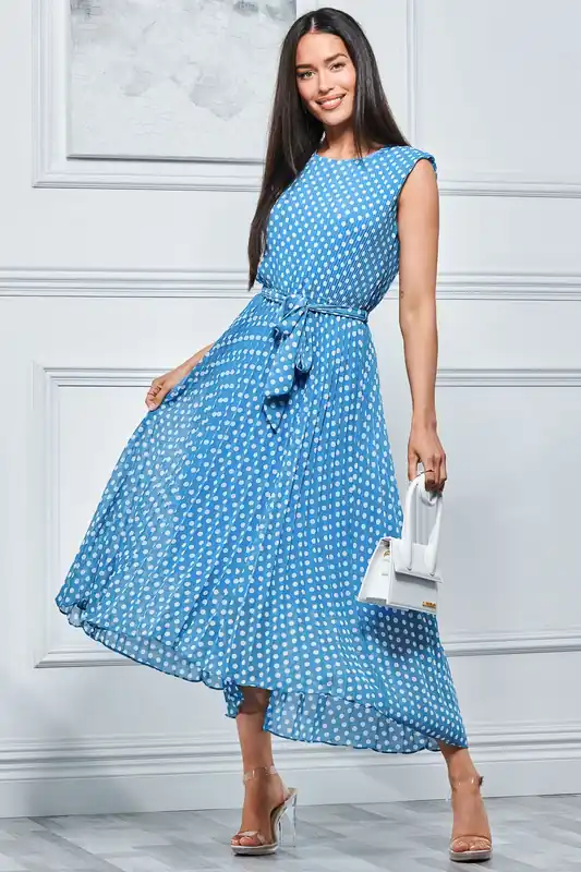 Pleated Chiffon High-Low Maxi Dress
