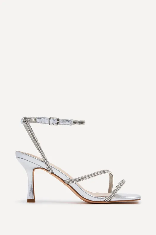 Mayfair Silver Faux Leather Diamante Heeled Sandal - Linzi