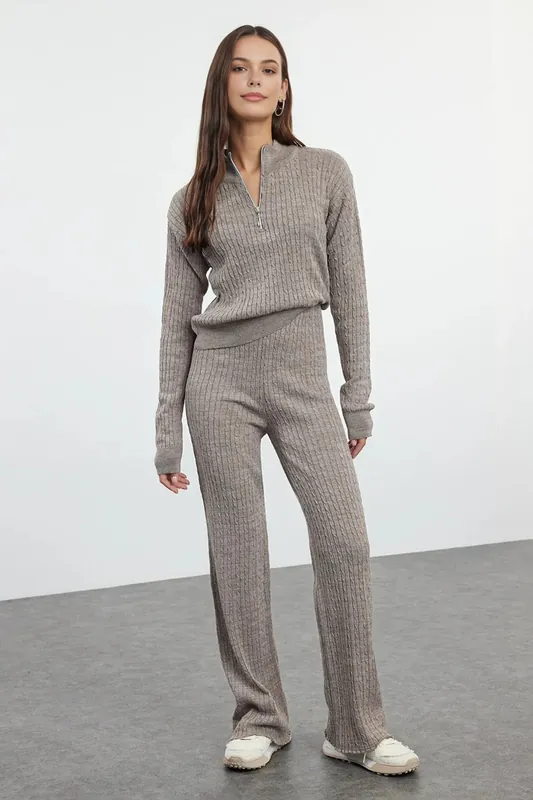 Half Zip Knit Top & Pants Two Piece Set - WOVCOR