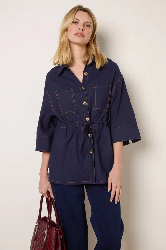 Navy Denim Shirt Jacket - Blue Vanilla
