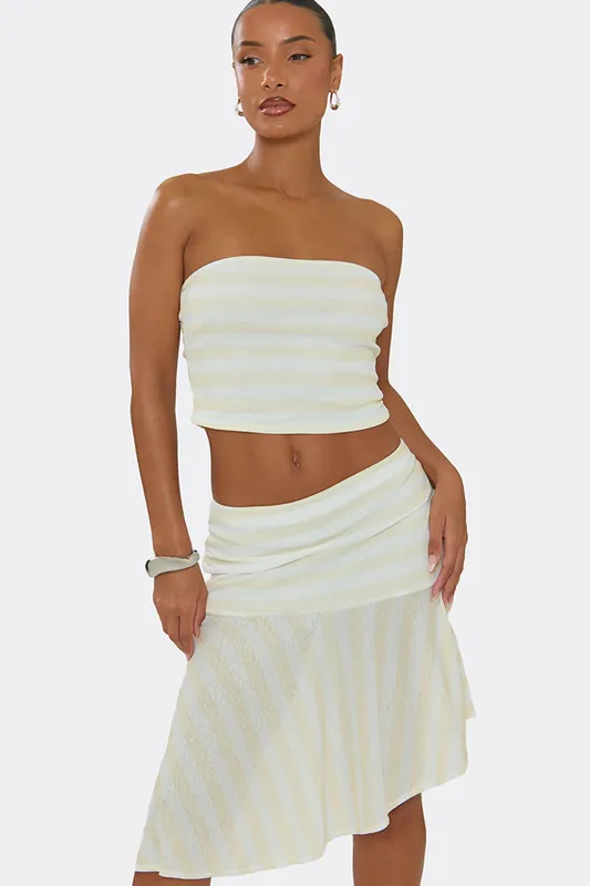 Fitted Sleeveless Bandeau Striped Top - EGO
